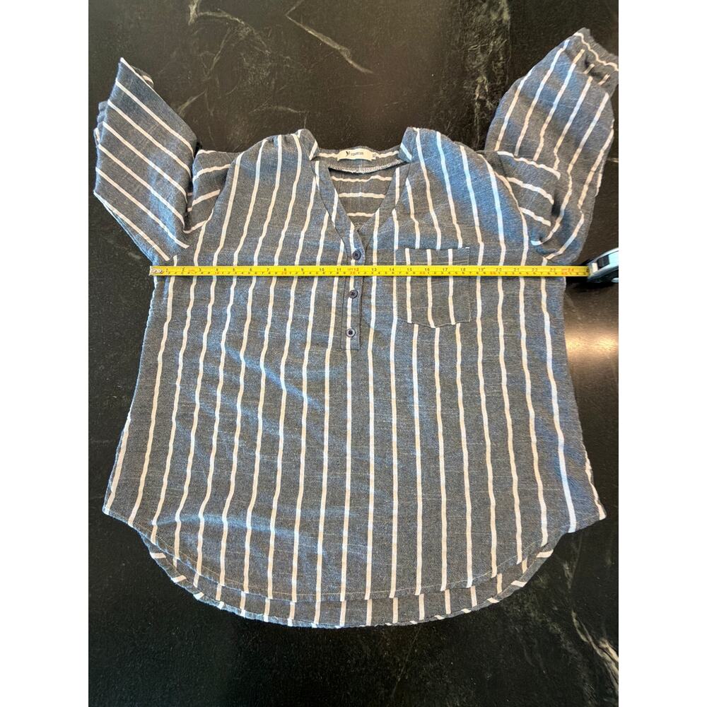 Yidarton Blue White Striped Linen Blend V-Neck Button Blouse XL - Picture 6 of 9